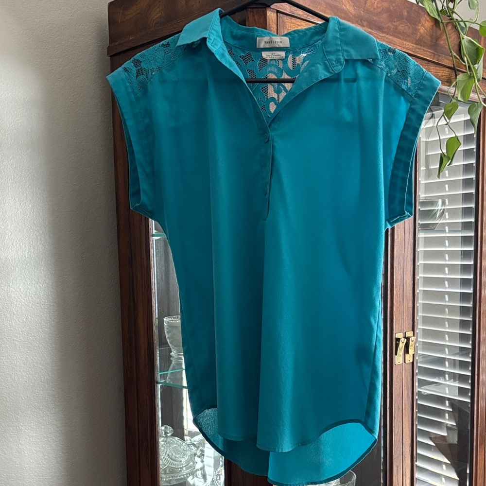 Van Heusen Teal Blouse with Lace Accents